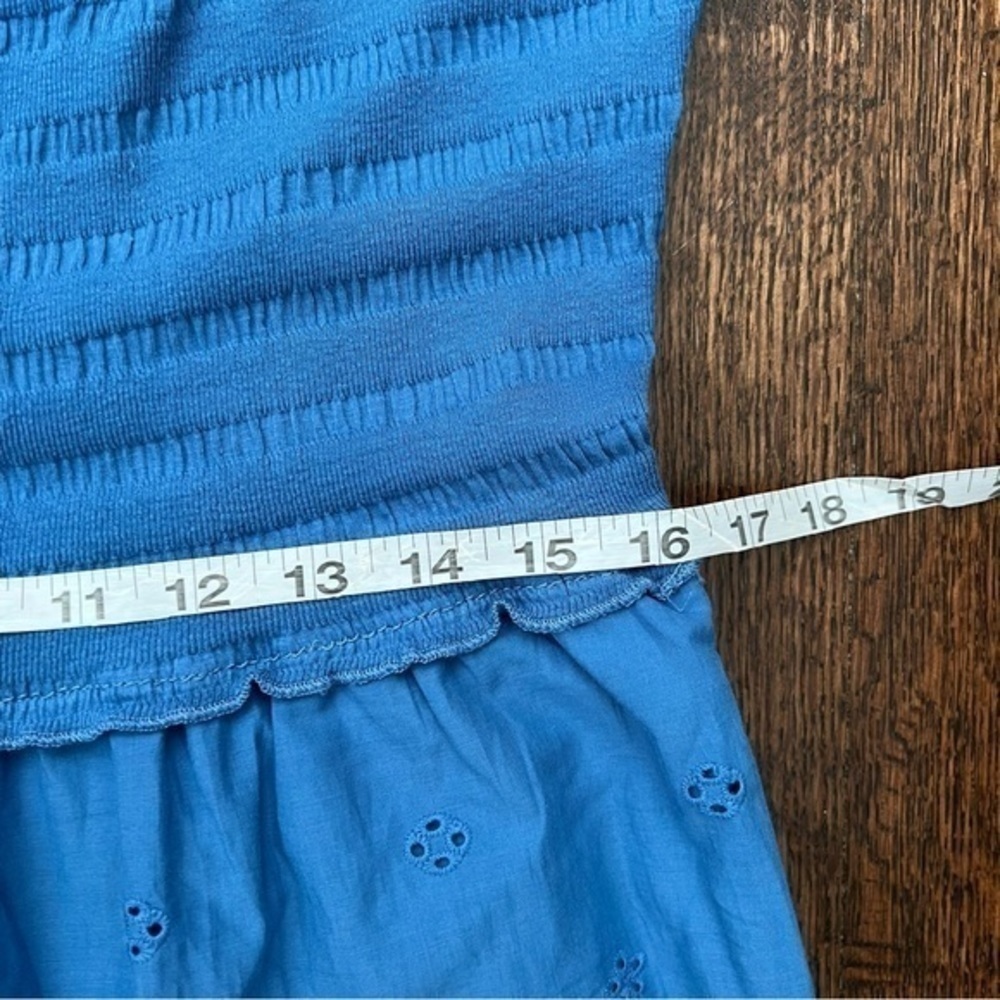 Betsey Johnson Blue Eyelet Midi Dress Size Large Smocked Bodice Tiered - Picture 6 of 10